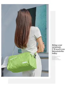 Close-up of the lime green sports fitness bag with dry-wet separation for swimming