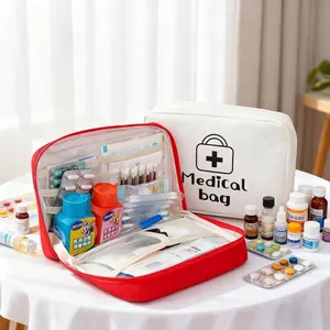 Sac Médical Portable Trousse de Premiers Secours Sac de Rangement Tissu Oxford Organisateur de Médicaments Multicouche pour Voyage