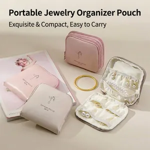 Portable PU Leather Jewelry Pouch Travel Storage Bag For Necklaces Earrings Rings Handheld Large Capacity Jewelry Organizer Beta