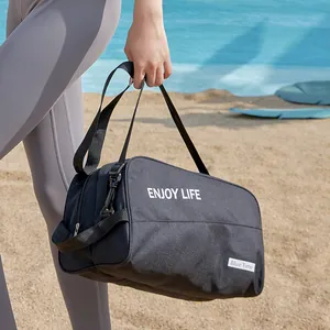 Large black gym bag with wet dry separation for sports travel and swimming