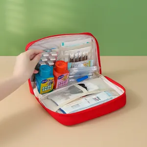 Trousse de secours médicale portable rouge avec compartiments pour fournitures
