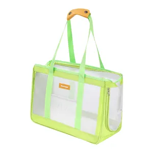 Sac de transport respirant vert pour chats et petits chiens en maille filet.