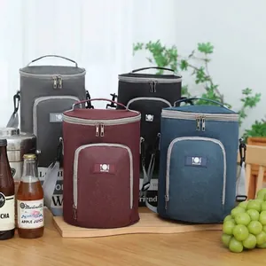 Geïsoleerde Cilindrische Lunchtas Oxford Doek Thermische Draagbare Picknicktas Met Verstelbare Riem Voor Kantoor School Reis