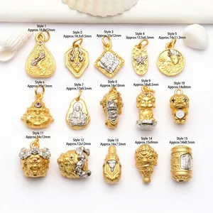 Selection of ancient gold-style Buddhist pendants with dimensions for DIY jewelry making