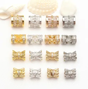 14K Gold Plated Micro Pave Rhinestone Spacer Beads For DIY Jewelry Making Bracelet Necklace Copper Barrel Beads Decor Accessory