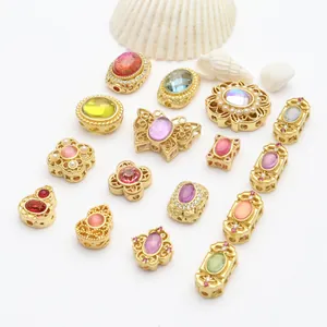 Perles dorées vintage assorties avec pierres œil de chat colorées pour bijoux DIY