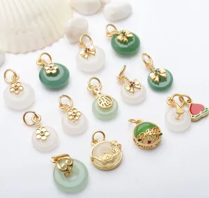 Multi-style jade Ping'an Kou pendants with ancient gold-plated accessories for DIY jewelry.