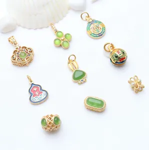 Handmade DIY Jewelry Accessories Copper Enamel Sand Gold Hulu Rabbit Clover Charms Auspicious Lucky Pendants For Bracelet Making