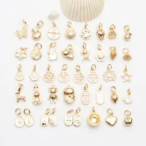 Breloques en Métal Plaqué Or 14K 18K Symboles de Chance Traditionnels Pendentifs Zhaocai Nafu Pour Fabrication de Bijoux Bracelet Collier DIY Accessoire Fait Main