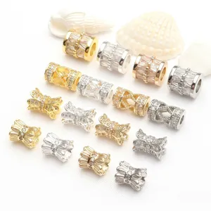 14K gold plated micro-set zircon cylinder and bow spacer beads for DIY jewelry making
