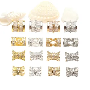 Collection of 14K gold plated micro-pave zircon spacer and barrel beads for DIY jewelry