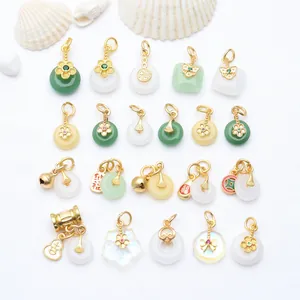Diverse collection of chalcedony charms with ancient gold finish for DIY jewelry