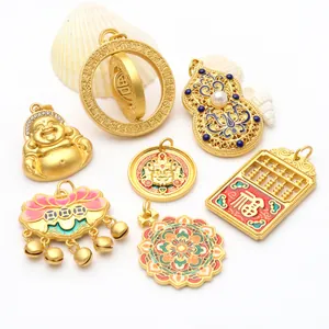 Detailed collection of sand gold enamel pendants featuring traditional Chinese motifs and pearls