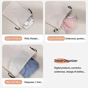 Waterproof drawstring travel storage bags set of 3 sizes for organizing luggage