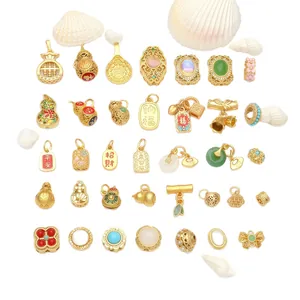 Collection of Chinese style sand gold charms for DIY jewelry making including gourds and bells