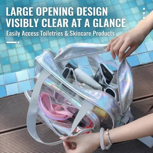 Gran neceser holográfico impermeable para viajes y organización de productos de cuidado