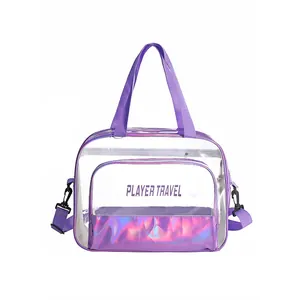 Gran bolsa de cosméticos holográfica morada con estampado PLAYER TRAVEL frontal
