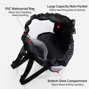 Bolsa de deporte con cordón de gran capacidad con compartimento para zapatos y bolsillo PVC