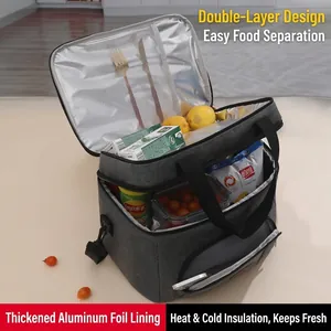 Professional large insulated double-layer lunch bag with thick aluminum foil lining for picnics