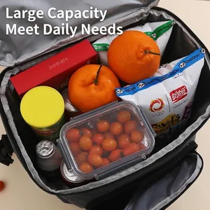 Large grey insulated lunch bag for outdoor picnics and work with waterproof material