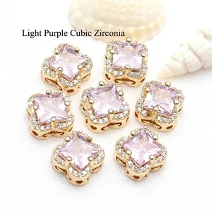 Light purple square zircon micro-inset clover spacer beads for DIY jewelry making
