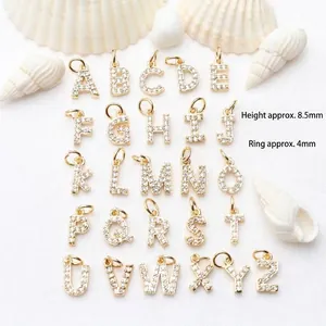 Colgantes alfabeto A-Z de circonita micro-pavé oro 14k para creación de joyas DIY