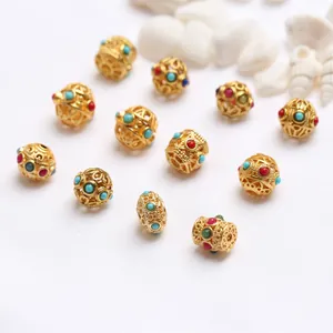 Perline Distanziatrici in Rame Placcato Oro Stile Nepal Vintage Con Strass Per Creazione Gioielli Motivo Etnico Cavo