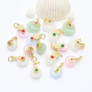 Assorted traditional gold-plated pendants with colorful jade-like stones for DIY jewelry