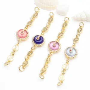Gold-plated Ping An Kou extension chains with colorful stones and embossed auspicious characters.