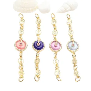Set of 4 gold-plated jewelry extension chains with colorful stones and lucky characters for DIY.