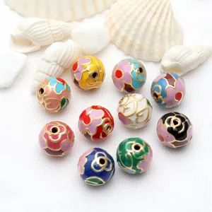 Traditionelle Chinesische Cloisonne Emaille Kupfer Abstandsperlen Rund Poliert Blumenmuster DIY Halskette Armband Schmuckherstellung Zubehör