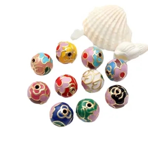 Farbenfrohe handgefertigte traditionelle Cloisonné-Emaille-Blumenperlen für Schmuck