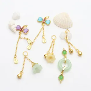 Ancient gold style DIY butterfly and flower pendants with jade stone accents for jewelry making