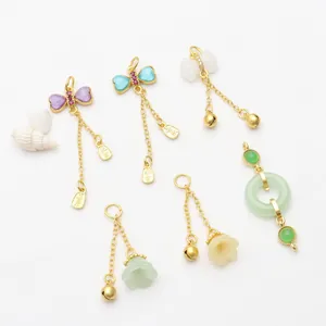 Chinese style DIY jewelry pendants with jade-like charms and gold-plated bell accessories