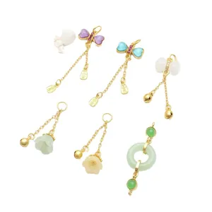 Traditional DIY gold-plated pendants with jade-like stones and butterfly charms