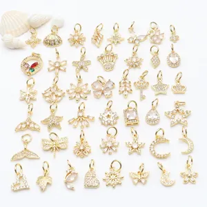 Kollektion von 18K vergoldeten Zirkonia-Anhängern für DIY-Halsketten und Ohrringe