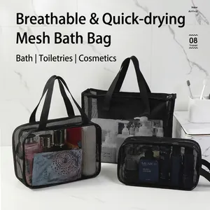 Borsa da Spiaggia in Rete di Grande Capacità Necessaire Traspirante Portatile Tote Bag per Viaggio Palestra Doccia Nuoto All'aperto