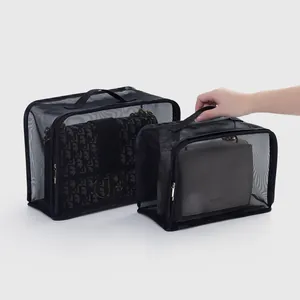 Black mesh nylon dust bags for handbags, breathable storage protectors in two sizes
