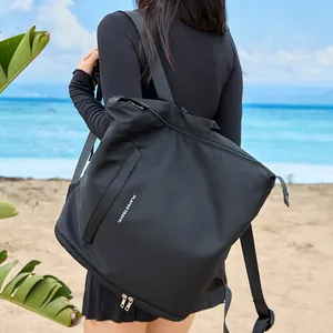 Professional black waterproof backpack with dry wet separation for beach and gym travel