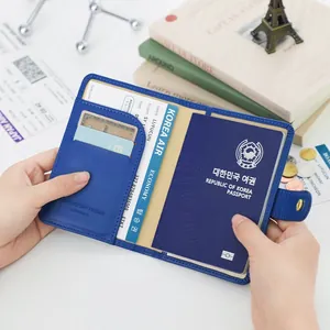 Blue PU leather RFID passport holder travel wallet with multi-card slots and boarding pass