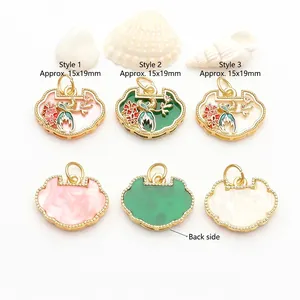 Detail view showing three colors of Ruyi lock charms with front and back designs