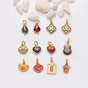 Ethnic Style Ancient Sand Gold Enamel Charms For DIY Bracelet Necklace Making Lucky Koi Fish Gourd Alloy Pendants Findings