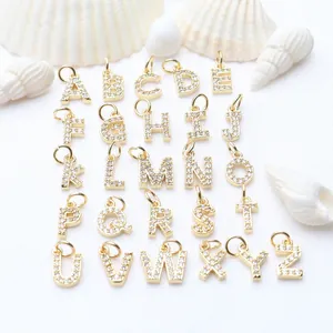 Colgantes de 26 letras con circonitas micro-pavé en baño de oro de 14k para joyas DIY