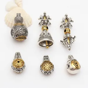 Vintage Legierung Tibetischen Silber Stil Buddhistischen Vajra Stößel Glocke Kürbis Charms Galvanisierte Mantra Skript Perlen Für DIY Schmuckherstellung