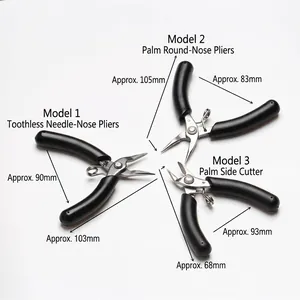 Detailed dimension diagram of three types of stainless steel jewelry pliers with measurements