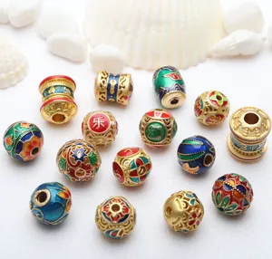 Antikgold-Stil Kupfer Emaille Perlen Chinesische Vintage Blumen Charakter Trennperlen Für DIY Schmuckherstellung Armband Komponenten