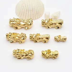 18K Gold Plated Alloy Pixiu Lucky Beads DIY Jewelry Making Accessories For Bracelet Necklace Wealth Luck Fortune Charms Unisex DIY Beads