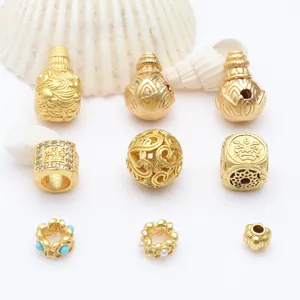 Antique gold plated DIY beads collection with intricate hollow and engraved designs
