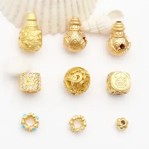 Ancient Gold Copper DIY Jewelry Findings Hollow Micro-Inlaid Gourd Barrel Beads Rhinestone Spacer Beads For Necklace Bracelet Making Accessories