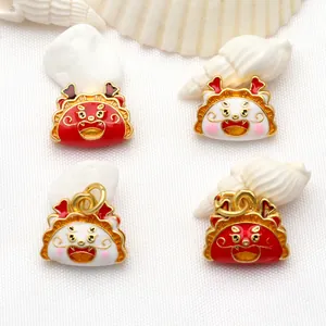 Dragón del Zodiaco Chino Empanadilla DIY Cuentas Esmalte Cobre Accesorios de Joyería para Pulsera Collar Artesanía